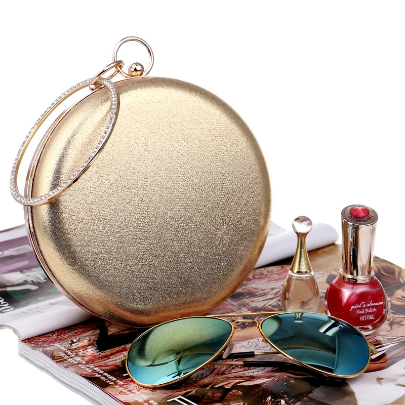 Sacos de noite redondos para mulheres, Embreagens Mistas de Dia, Bolsas de Ombro Correntes, Diamantes, Vermelho, Azul, Prateado, Preto, Dourado, Simples