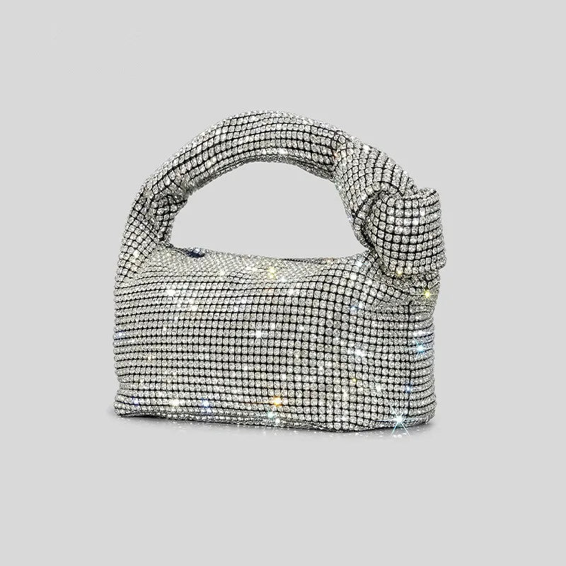 Alça strass nó sacos de noite prata cristal alça superior saco para mulheres bolsas e bolsas luxo designer bolsa tote