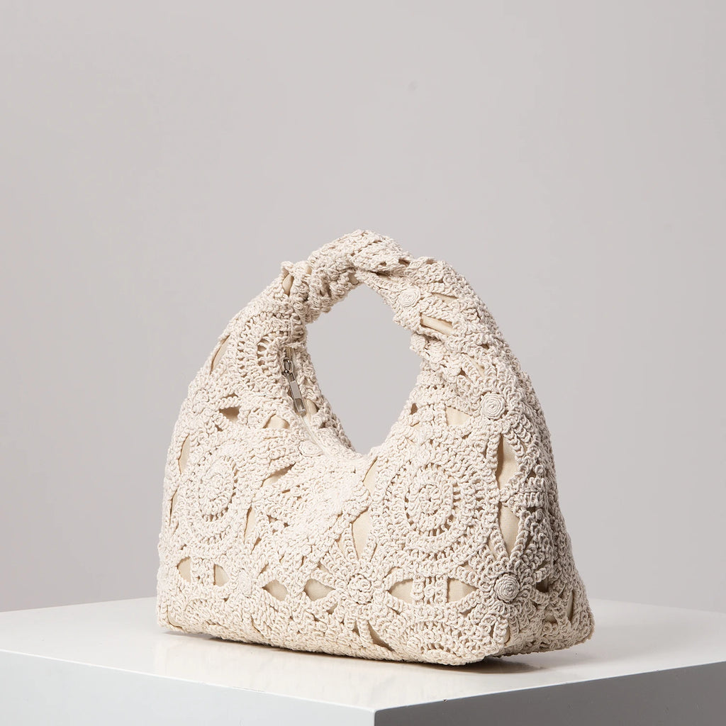 Bolsa de tecido oco com padrão, bolsas de praia boêmia para mulheres, conjunto de crochê, acessórios de praia femininos, Trav Must Haves (padrão aleatório)