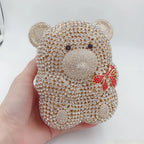 Urso de pelúcia dos desenhos animados strass saco vazio metal cristal jantar artesanal diamante bolsa feminina acessível glitter acolchoado crossbody