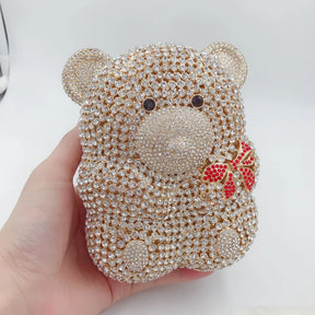 Urso de pelúcia dos desenhos animados strass saco vazio metal cristal jantar artesanal diamante bolsa feminina acessível glitter acolchoado crossbody