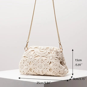 Bolsa crossbody de tecido oco padrão, bolsa de praia de palha boêmia, conjunto Chrochel, estilo premium, Trav Must Haves, bolsa Pach para mulheres