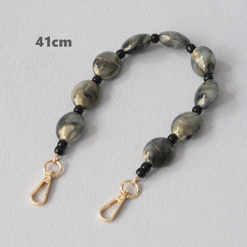 Nova Moda Mulher Saco Acessório Destacável Vintage Grey Bead Cadeia Acrílico Bag Corda Strap Mulheres Bolsa Ombro Handle Chains