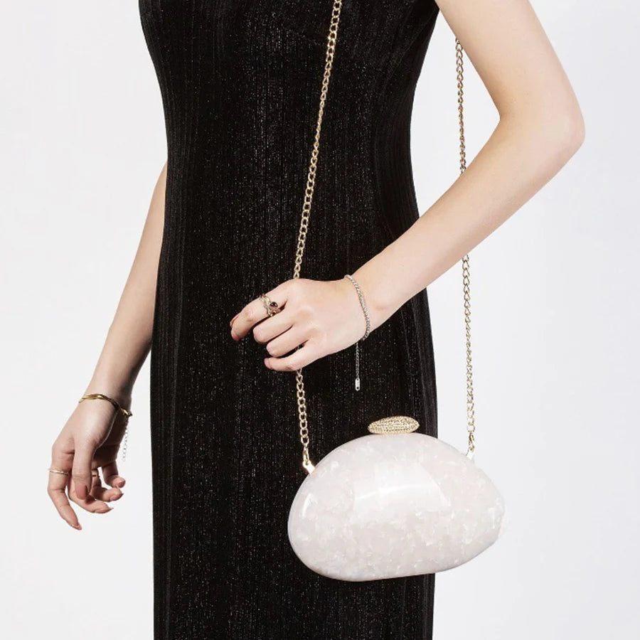 Moda feminina glamourosa elegante novidade em forma de concha bolsa de embreagem acrílico longa corrente saco de noite festa jantar banquete bolsas