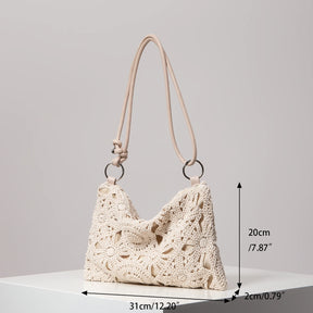 Sacolas de ombro de tricô oco com padrão para mulheres, bolsas de praia boho para mulheres, roupas de férias, bolsa de guê (padrão aleatório)