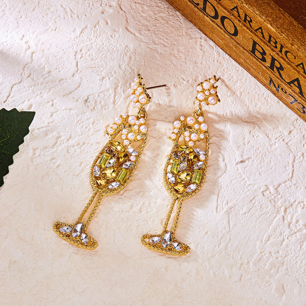 Brincos de vidro de vinho limão vintage para mulheres temperamento luz luxo incrustado strass pérola brincos meninas festa jóias presentes