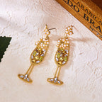 Brincos de vidro de vinho limão vintage para mulheres temperamento luz luxo incrustado strass pérola brincos meninas festa jóias presentes