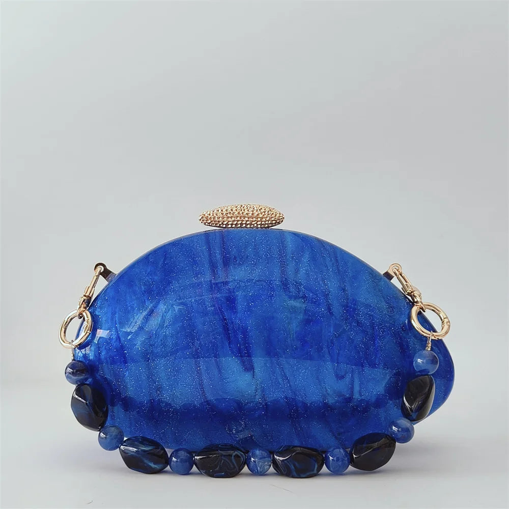 Azul brilhante pequeno glitter acrílico caixa saco de embreagem festa de casamento concha saco de noite bolsas e bolsas nupcial presente feminino bolsa