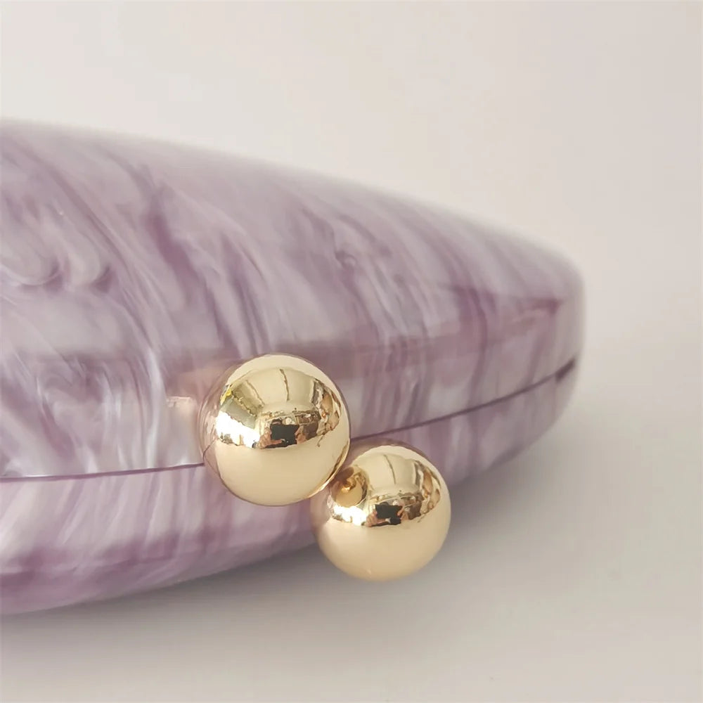 Oval roxo Shell bolsas acrílicas para mulheres, bolsas, ombro, bolsa crossbody com corrente, bolsa de embreagem, bolsas para festa de casamento