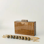Acrílico ovo cana rattan saco de embreagem luxo festa casamento bolsa verão praia marrom escuro aleta bolsa feminina senhora designer bolsa