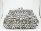 Flor coroa prata cristal embreagem para mulheres, bolsa de noite, saco de baile, embreagens nupciais, bolsa de casamento, boutique de fgg, em estoque