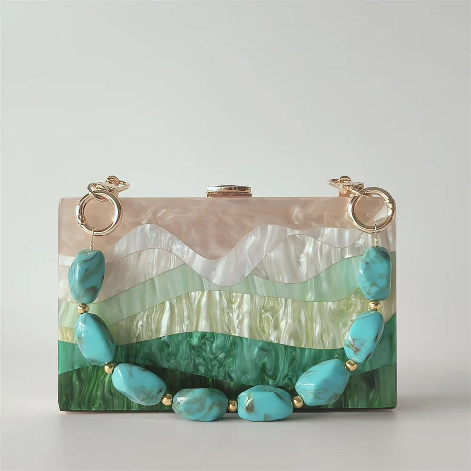 Mármore pérola listrado onda acrílico sacos de noite sacs à principal ombro mensageiro aleta feminina festa menina bolsa bolsas saco