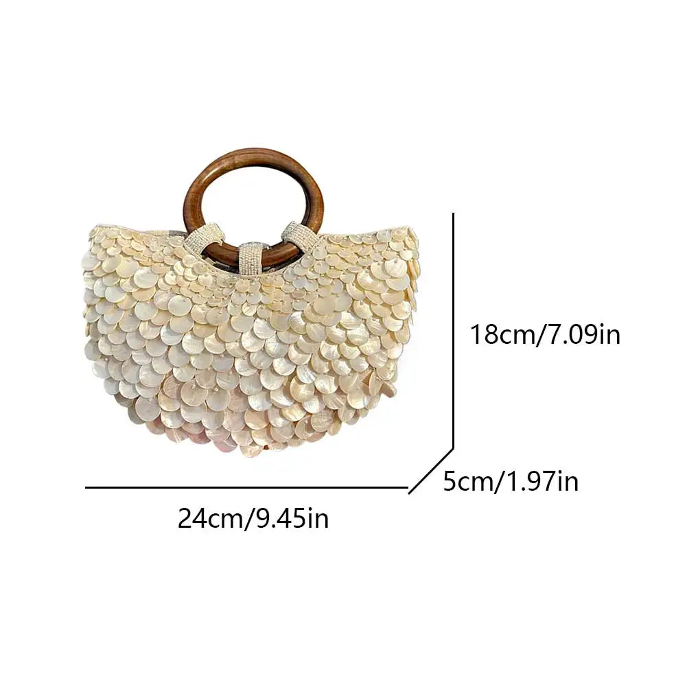 Concha frisada bolsa de embreagem artesanal alça superior saco luxo designer noite bolsa noite para as mulheres férias verão