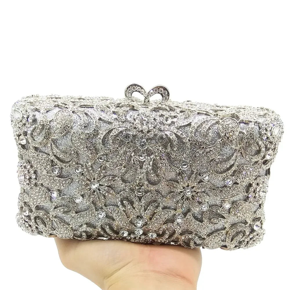Boutique De FGG Bolsas e embreagens de noite com flores artesanais, bolsas e bolsas de mão com strass dourados, bolsa de embreagem de noiva para casamento