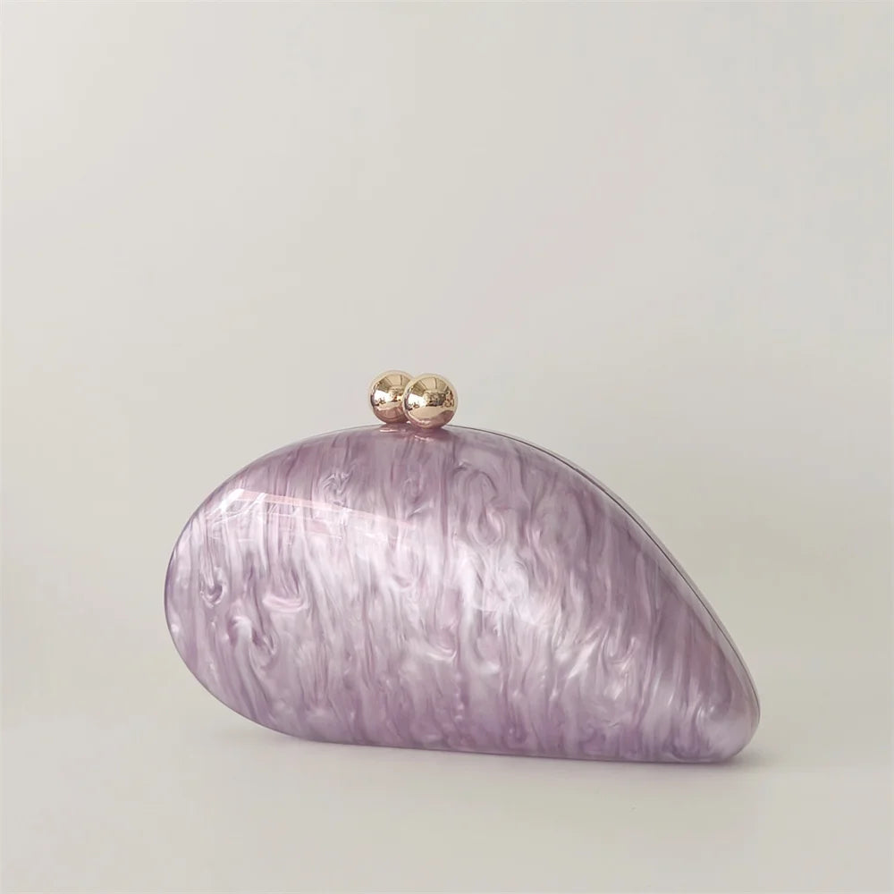 Oval roxo Shell bolsas acrílicas para mulheres, bolsas, ombro, bolsa crossbody com corrente, bolsa de embreagem, bolsas para festa de casamento
