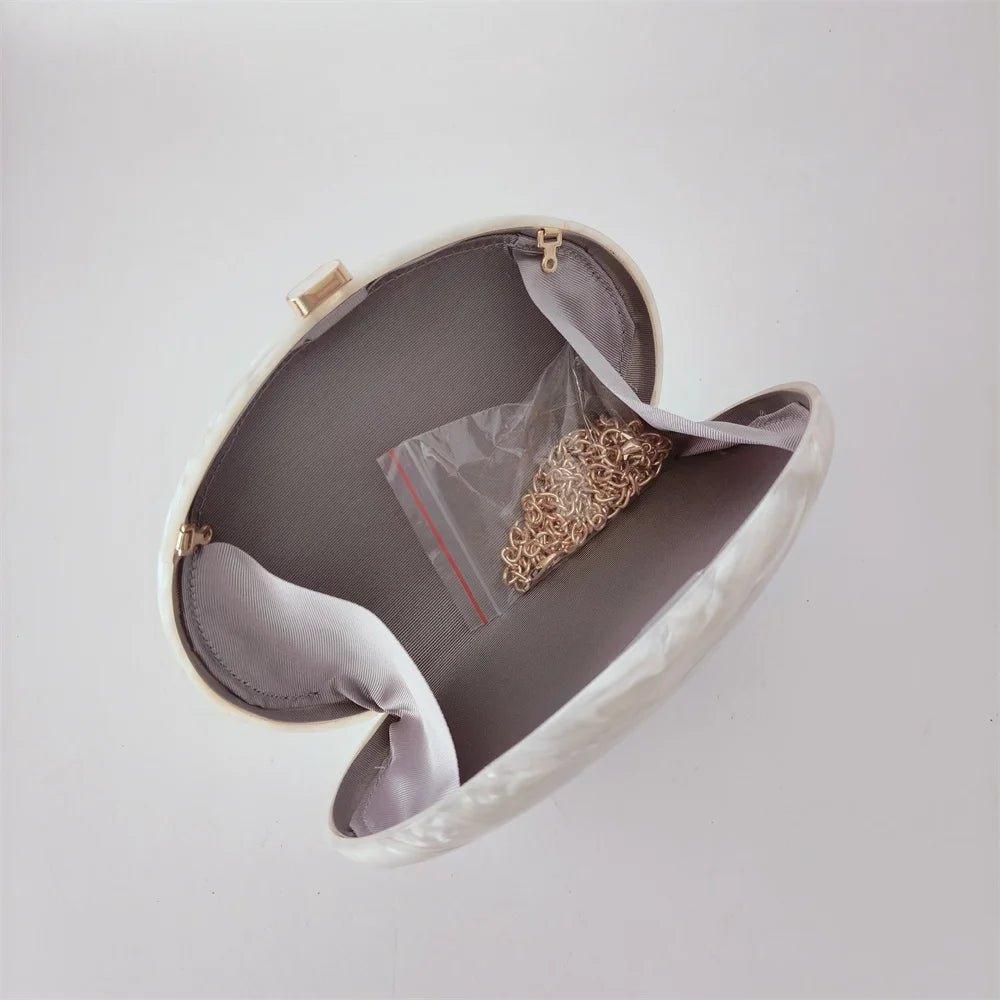 Meia redonda mármore bege sereia série branco pérola efeito casca dura saco vestido de casamento bolsa noiva com praia bolsa de noite