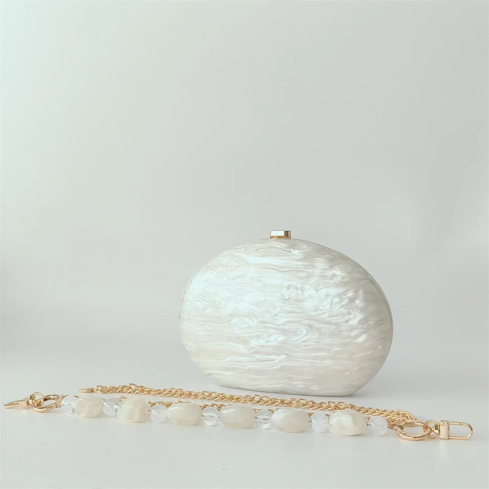 Meia redonda mármore bege sereia série branco pérola efeito casca dura saco vestido de casamento bolsa noiva com praia bolsa de noite