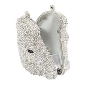 Boutique de fgg cabeça de cavalo dourado feminino cristal noite bolsa e bolsa festa casamento minaudiere animal strass saco embreagem
