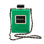Sacos de noite feminino acrílico paris perfume em forma preto bolsa bolsas embreagem vintage banquete bolsa luxo ombro crossbody sacos