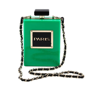 Sacos de noite feminino acrílico paris perfume em forma preto bolsa bolsas embreagem vintage banquete bolsa luxo ombro crossbody sacos