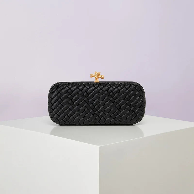 Bolsa Transversal B Home de PU Trançado, Bolsa de Ombro ande com Corrente, Estilo Europeu Moderno, Superfície ia, Cor Pura