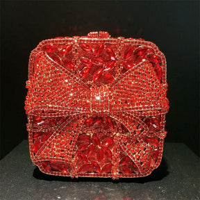 Caixa de presente com laço de borboleta incrustada com diamantes, bolsa quadrada pequena de mão com strass de alta qualidade, bolsa de ombro crossbody