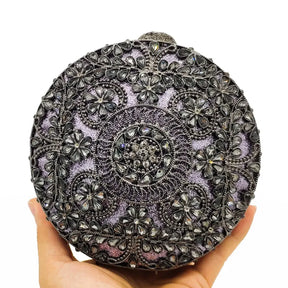 Boutique de fgg (em estoque) redondo circular oco para fora das mulheres cristal embreagem noite minaudiere saco casamento bolsa nupcial