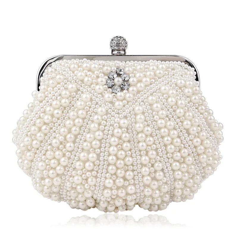 Bolsa pérola para mulheres, embreagem frisada de dois lados, sacos de noite elegantes, bolsa de casamento nupcial, bolsa luxuosa de strass, moda