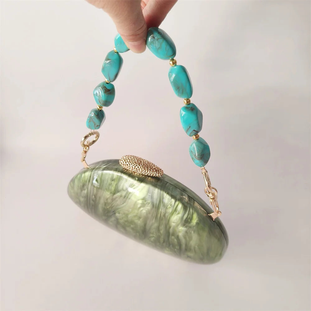Oval luz verde marca de luxo bolsas nupcial festa casamento embreagem feminina noite clássico saco senhora presente pro mini caixa acrílico saco