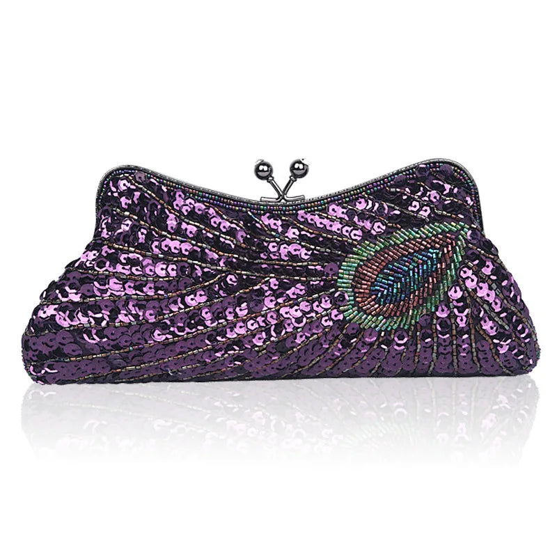 Moda fina pavão lantejoulas jantar sacos de noite para mulheres retro na moda champanhe azul corrente bolsa ombro crossbody festa bolsa