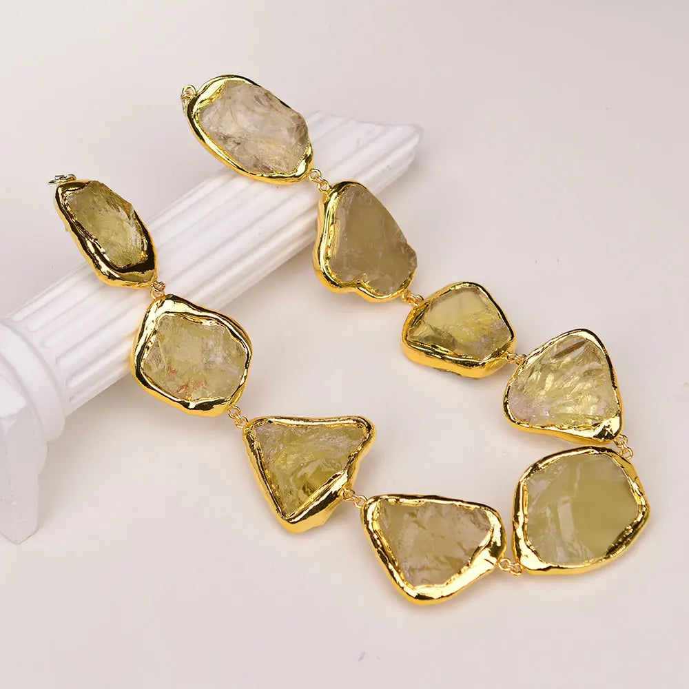 G-G 18 '' Natural Limão Quartzo Grande Bruto Borda de Ouro Banhado Gargantilhas Colar