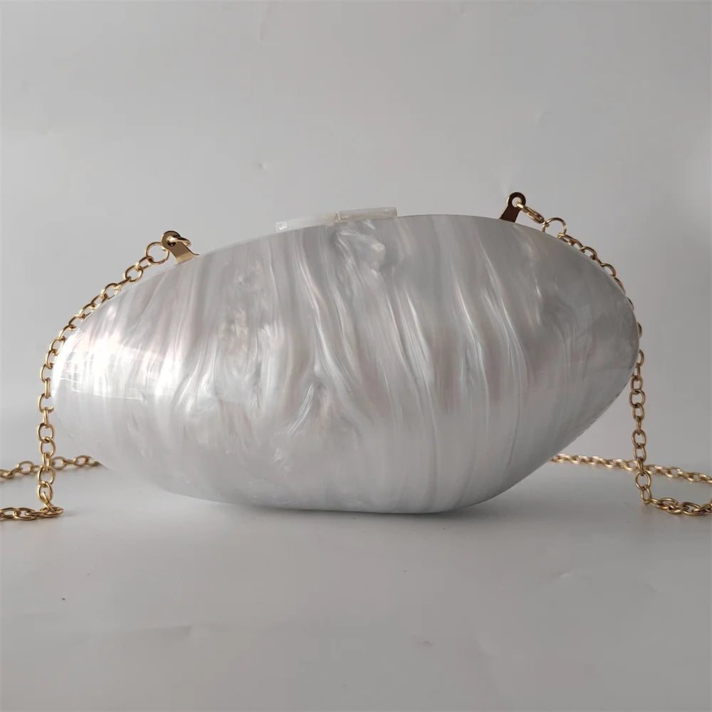 Embreagens de caixa de acrílico branco perolado feminino, mini carteira, forma irregular, festa noturna, viagem, bolsas Gilr, bolsa para mulheres