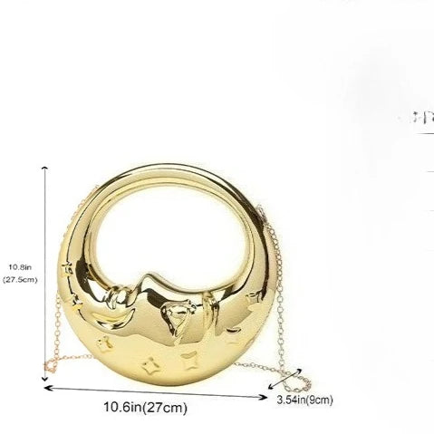 Nova Bolsa de Mão Feminina em Forma de Lua Brilhante com Corrente para Uso de Ombro Único ou Transversal Ideal para Casamentos