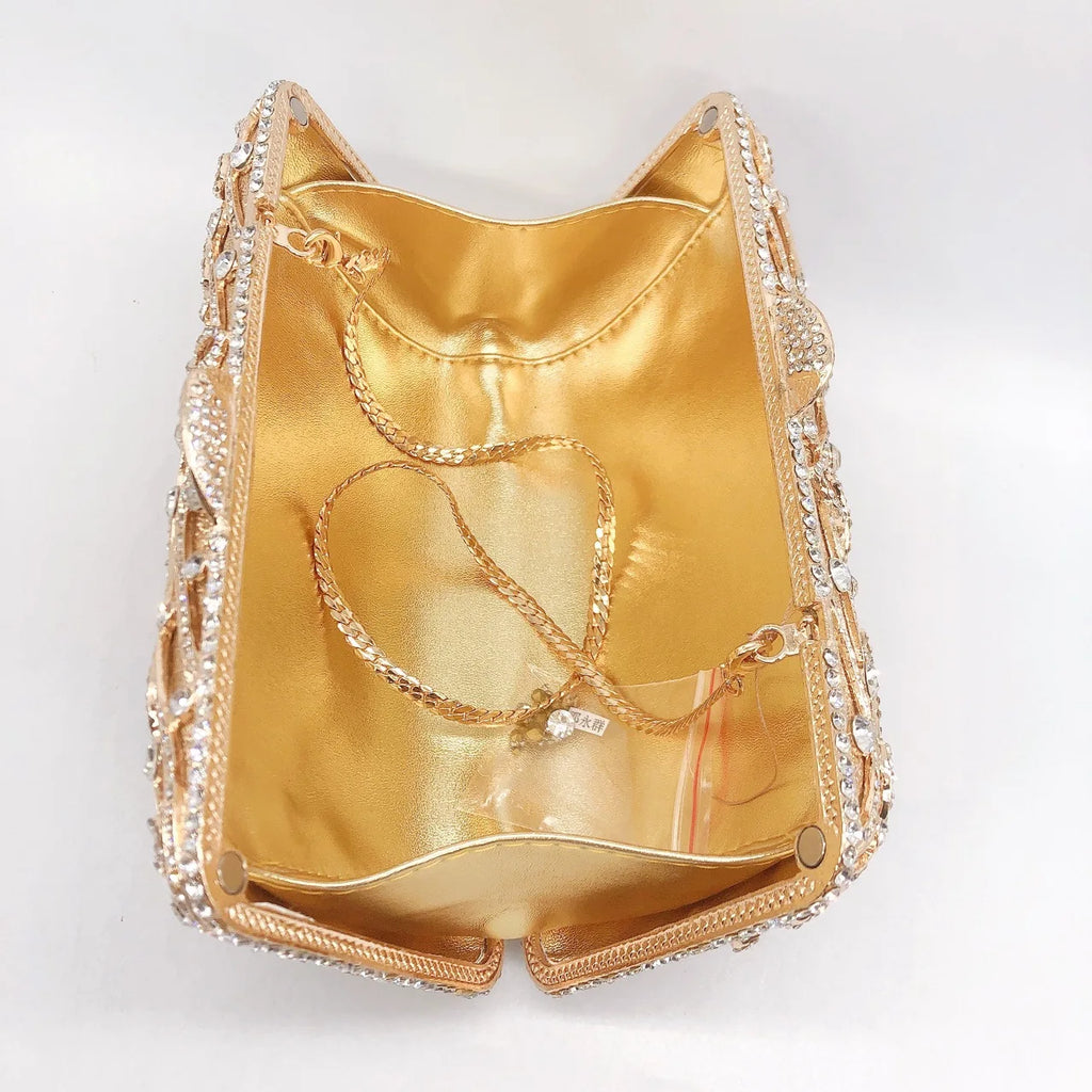 Oco para fora das mulheres saco de noite ouro cristal banquete bolsa luxo diamante embreagem bolsa casamento noiva sacos elegante jantar saco