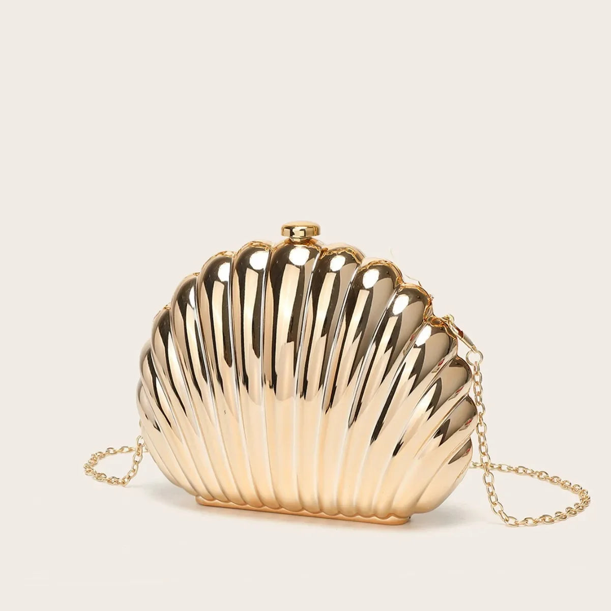 Estilo coreano forma de concha metal superfície brilhante senhoras corrente bolsa ombro design simples verão nova moda crossbody saco