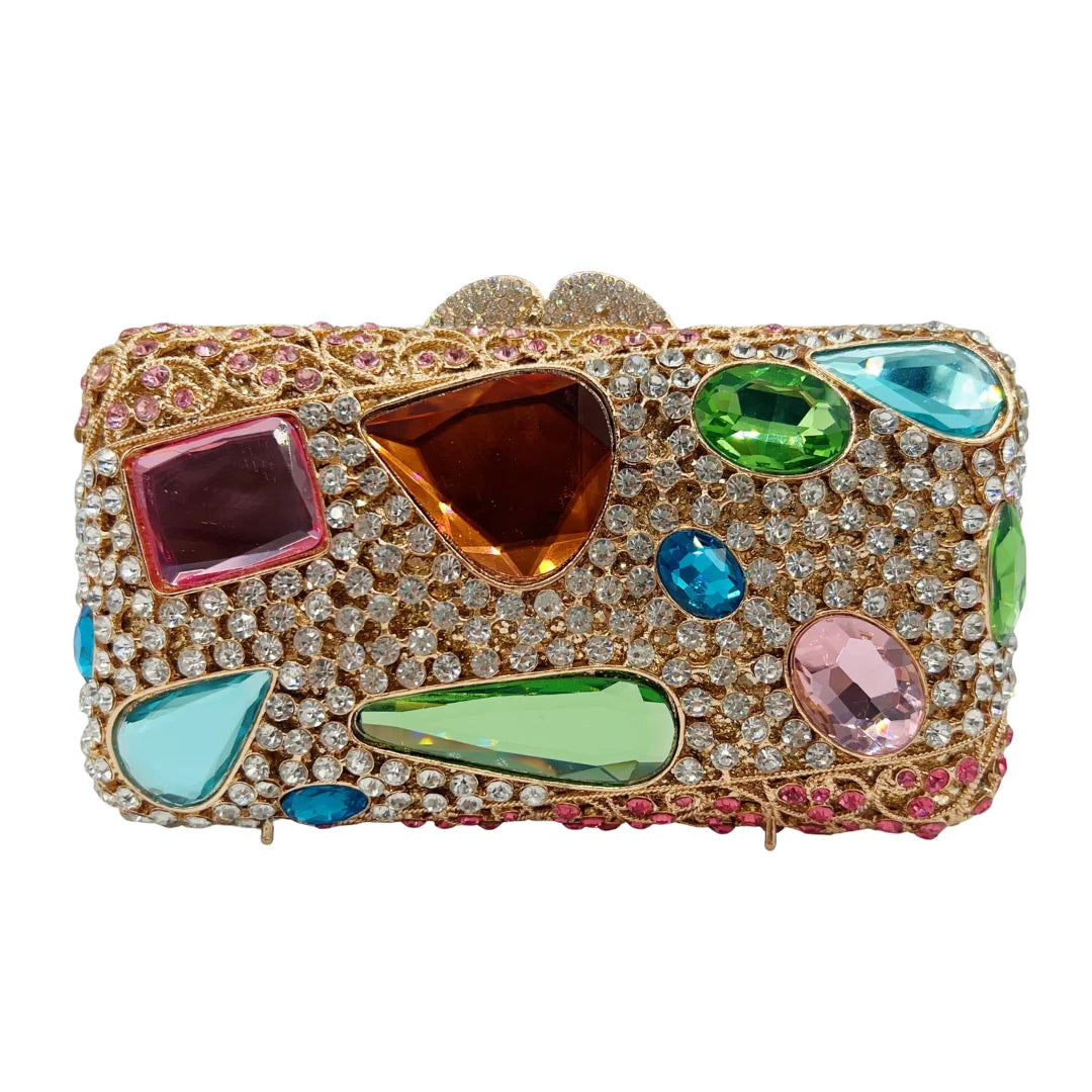 Embreagem de vidro iridescente dourado-branco, bolsa de noite em mosaico perolado para mulheres. Bolsa artesanal personalizada OEM, baixo MOQ no atacado da Fac