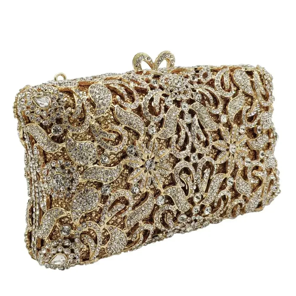 Boutique De FGG Bolsas e embreagens de noite com flores artesanais, bolsas e bolsas de mão com strass dourados, bolsa de embreagem de noiva para casamento