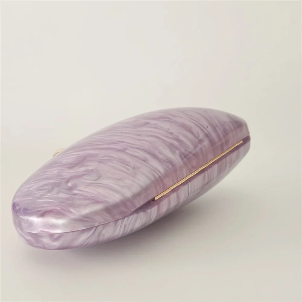Oval roxo Shell bolsas acrílicas para mulheres, bolsas, ombro, bolsa crossbody com corrente, bolsa de embreagem, bolsas para festa de casamento