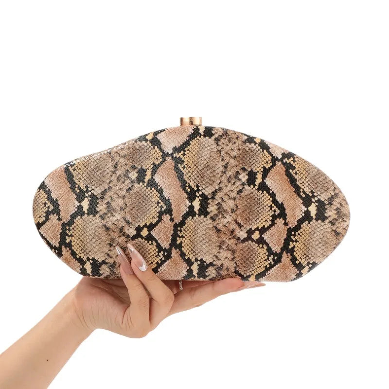 Festa à noite novo padrão de cobra embreagem moda bolsa forma especial crossbody saco couro do plutônio ombro carteiras feminino arco acrílico