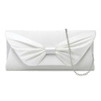 Bolsa de noite cetim bowknot para mulheres, embreagem elegante, bolsas nupciais, embreagens de casamento, corrente de metal, bolsa de ombro crossbody