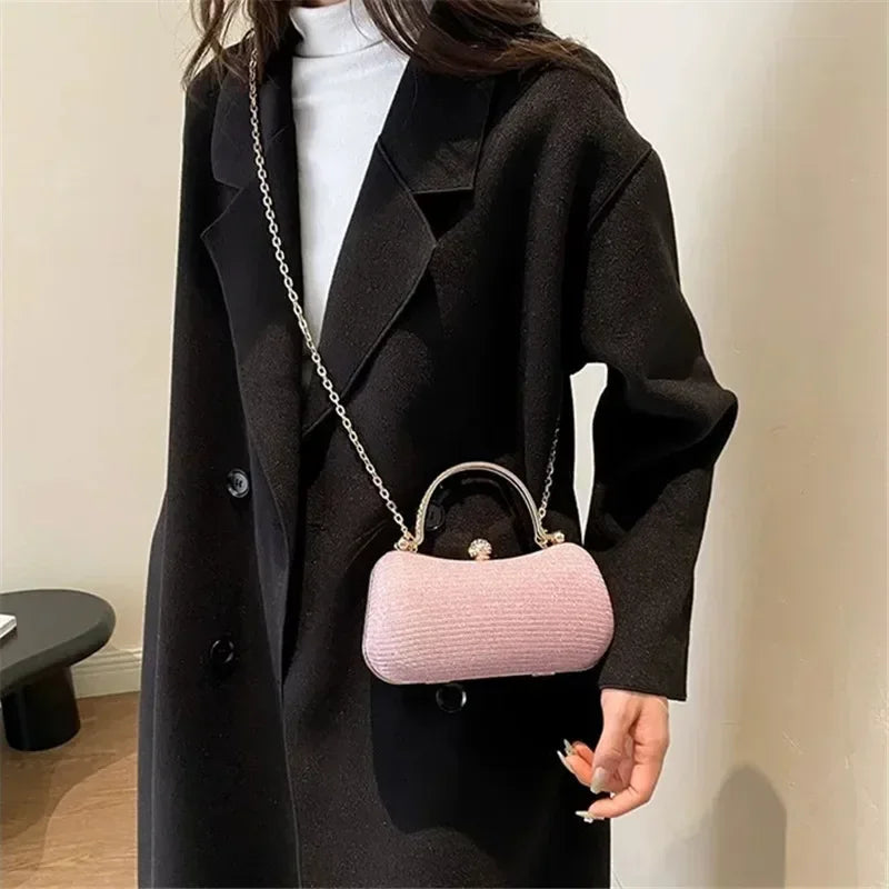 Mini bolsa de noite brilhante, bolsa com corrente de strass, bolsa de banquete com glitter de luxo, perfeita para festa, casamento, baile, jantar/banquete
