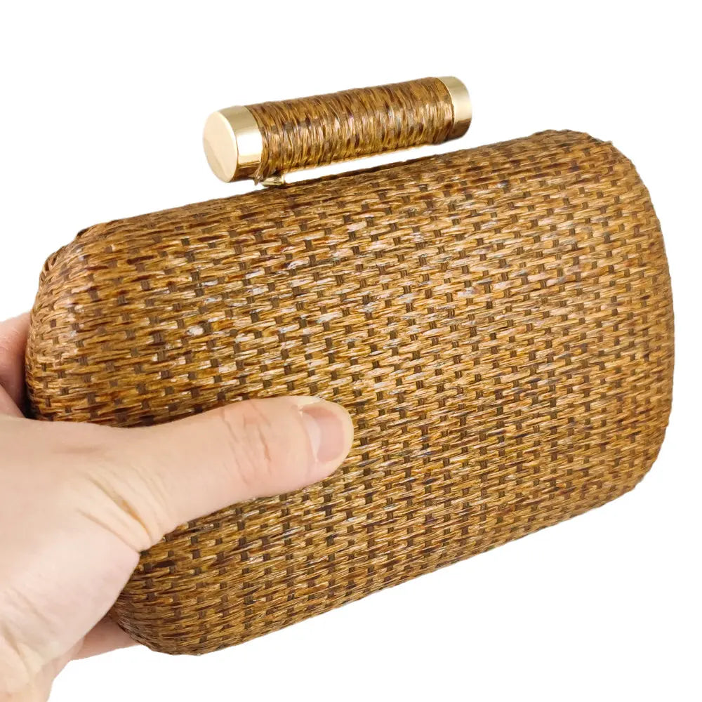 Boutique de fgg palha feminina embreagens de metal corrente ombro e crossbody sacos senhoras festa cockatail noite praia bolsa embreagem