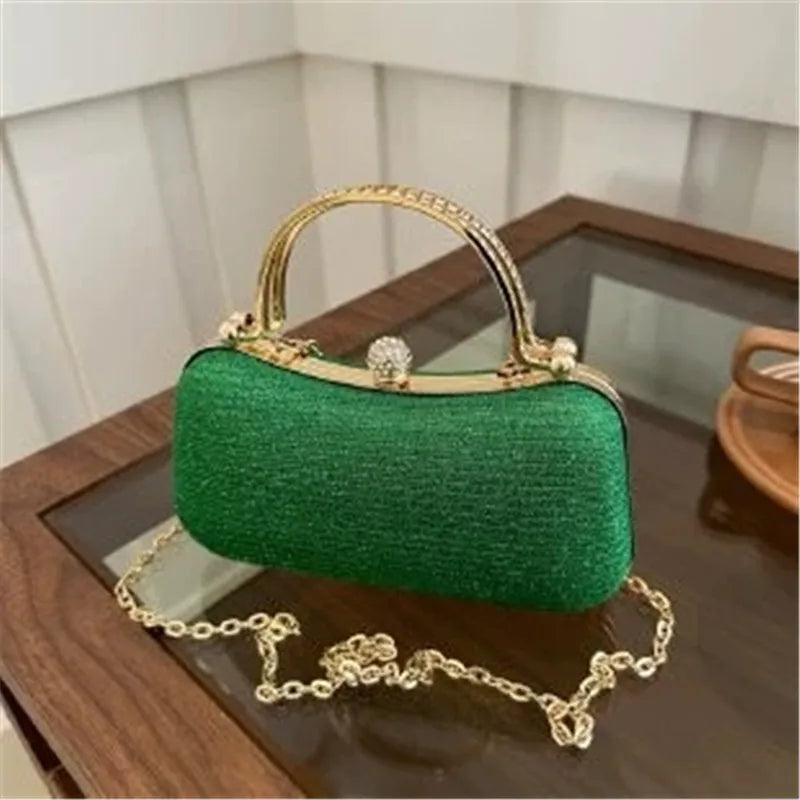 Mini bolsa de noite brilhante, bolsa com corrente de strass, bolsa de banquete com glitter de luxo, perfeita para festa, casamento, baile, jantar/banquete