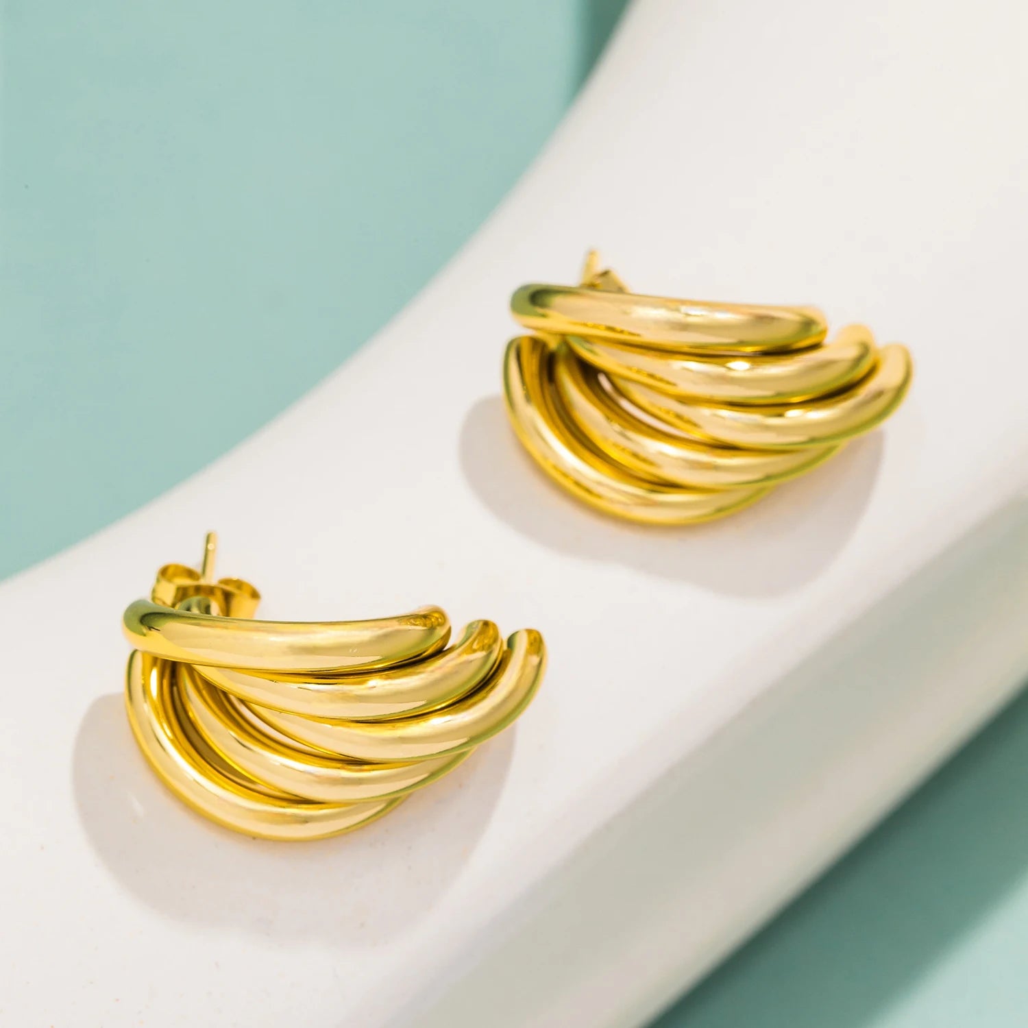 Brincos de argola geométricos irregulares de aço inoxidável, para mulheres, vintage, banhado a ouro, metal liso, joias, presente