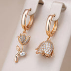 Kinel-Brincos Grandes Assimétricos para Mulheres, Cor Rosa Dourada, Zircão Natural Brilhante, Acessórios Diários, Joias Finas, Quente, 585