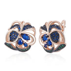 Kinel quente brilhante azul natural zircão flores brincos para mulher 585 rosa ouro e preto chapeamento vintage diário jóias finas