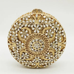 Boutique de fgg (em estoque) redondo circular oco para fora das mulheres cristal embreagem noite minaudiere saco casamento bolsa nupcial