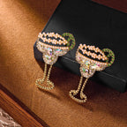 Brincos de vidro de vinho limão vintage para mulheres temperamento luz luxo incrustado strass pérola brincos meninas festa jóias presentes