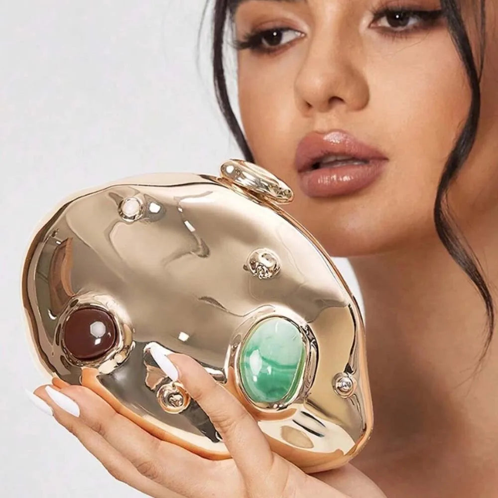 Estilo europeu e americano na moda forma irregular saco de embreagem luz luxo metálico caixa ferro saco casamento bolsa banquete