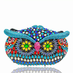Bolsa de mão de noite em formato de coruja, multicolorida, grande, strass, bolsa de festa feminina, bolsa de baile, mini minaudiere